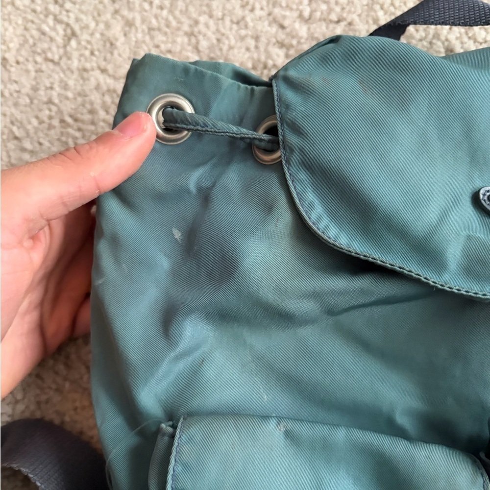 Prada nylon backpack y2k 2000s in green with leather trim and silver-tone small - Picture 4 of 16